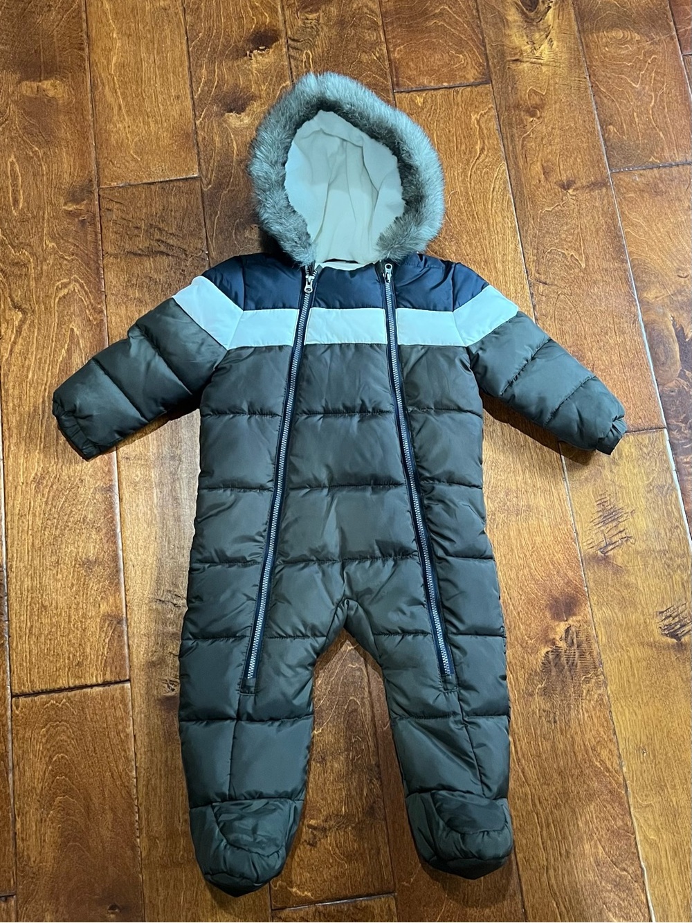 Infant Hooded Puffer Snowsuit with Faux-Fur Trim